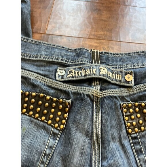 Archair Denim Mens Metal Studded Y2K Straight Leg Embroidered Jeans 36x34 - Picture 7 of 10